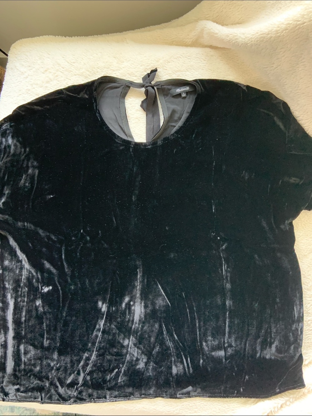 Madewell Velvet Short-Sleeve Tie-Back Top - Black